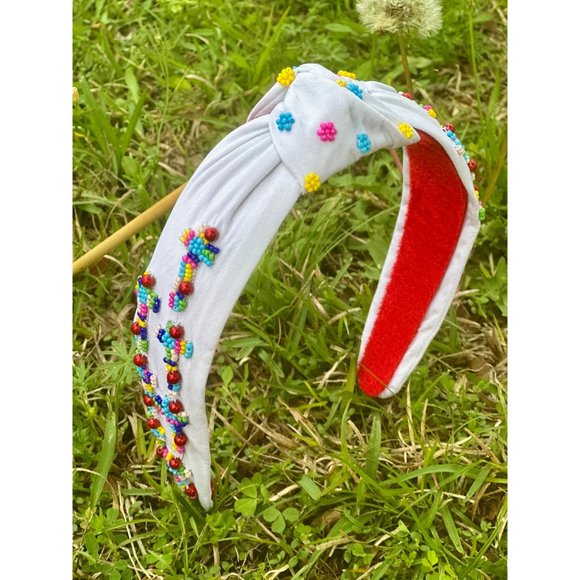 Easter Headband, Easter Knot Headband, Embellished Cross, Beaded Cross Headband, - Picture 3 of 3